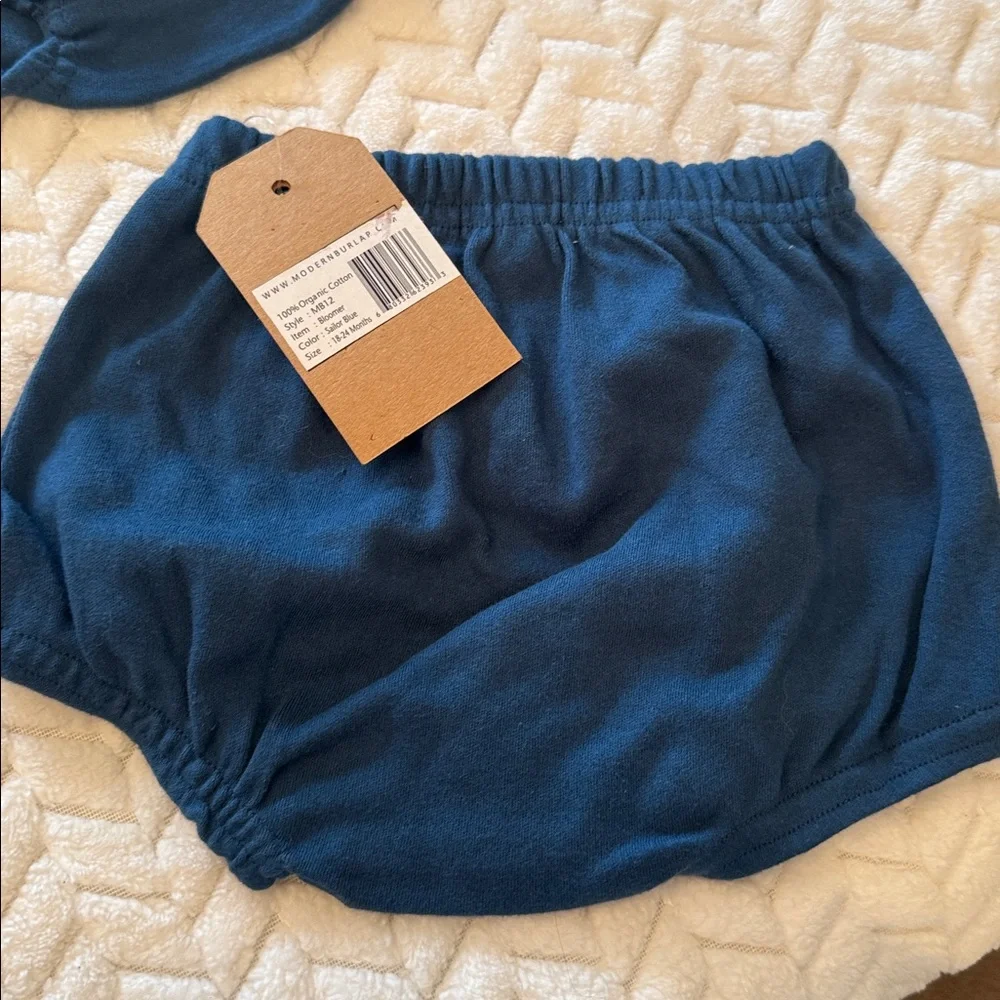 Modern burlap 100 % organic cotton Kids Blue Shorts 18-24